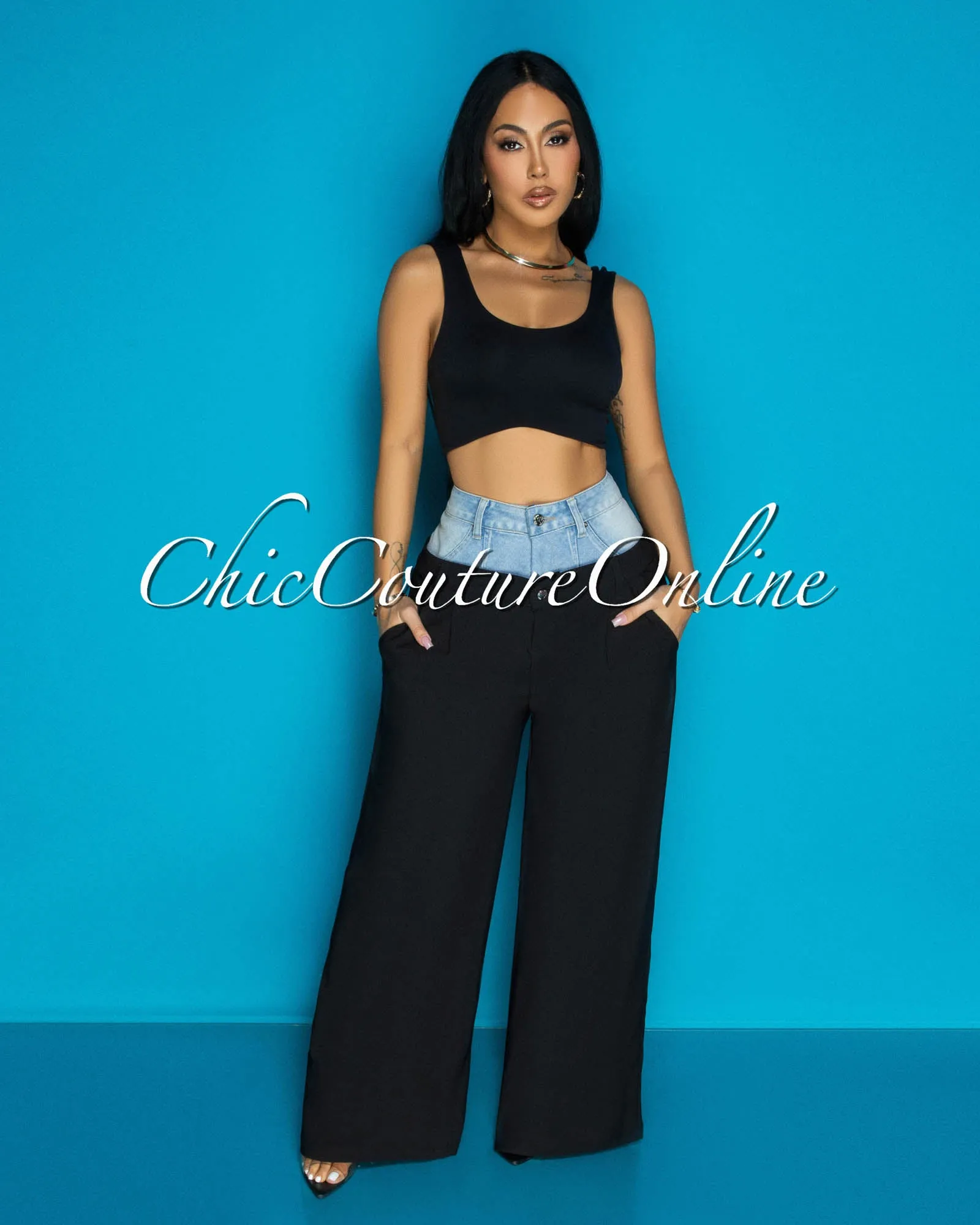 Kellin Denim Black Wide Legs Pants sold by Chic Couture