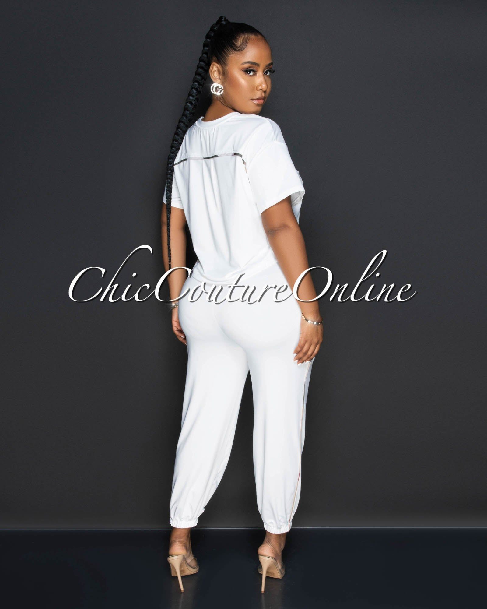 Labbie White Nude Plaid Accent Jogger Set sold by Chic Couture product image thumbnail 3