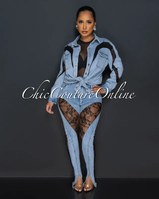 *Fora Medium Denim Shirt & Jeans Set sold by Chic Couture