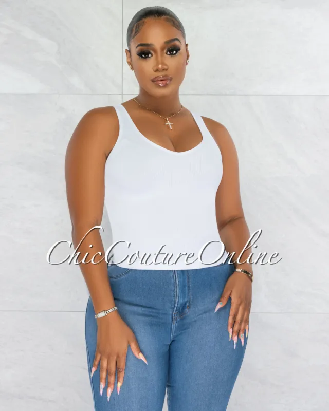 Tarina White V-Neckline Ribbed Top sold by Chic Couture