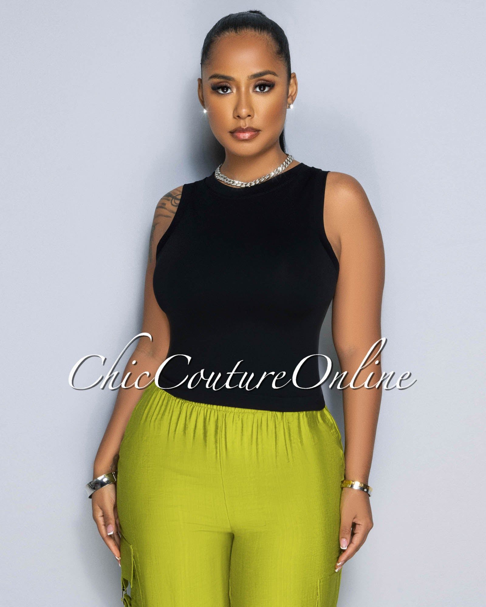 Neena Black Basic Crop Top sold by Chic Couture