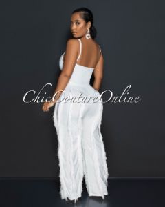 Cofra Off-White Padded Cups Bodysuit & Fringe Pants Set sold by Chic Couture