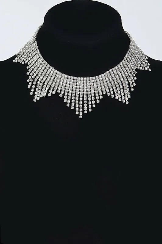 *Trey Silver Rhinestone Drop Choker Necklace sold by Chic Couture