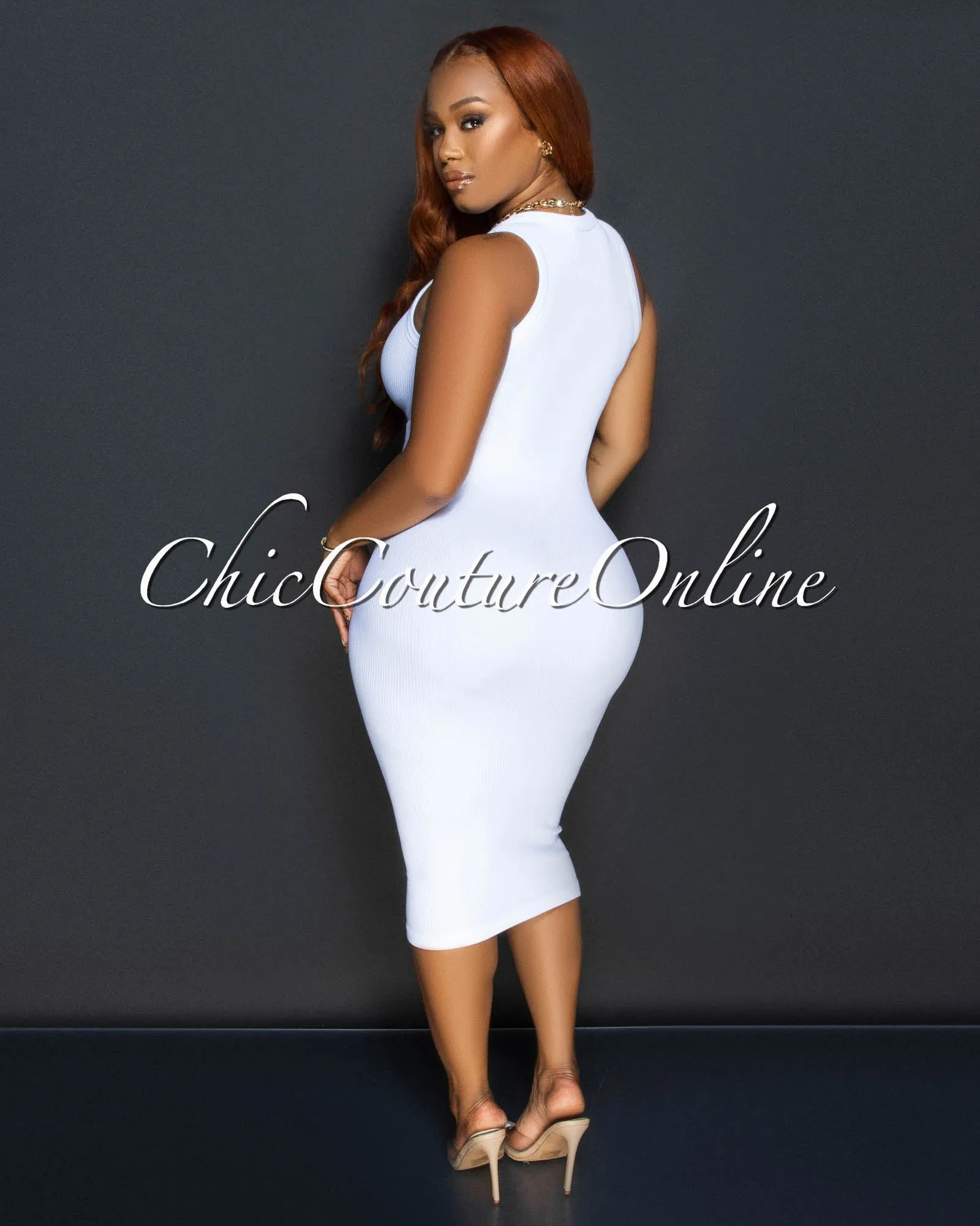 Liona White Sleeveless Ribbed Midi Dress sold by Chic Couture product image thumbnail 3