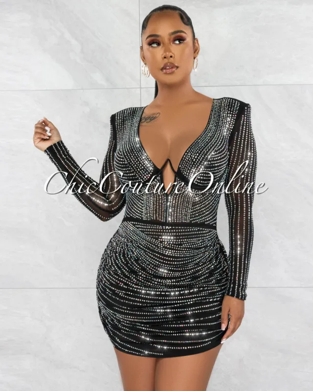 *Davis Black Rhinestones Hem Mesh Dress sold by Chic Couture