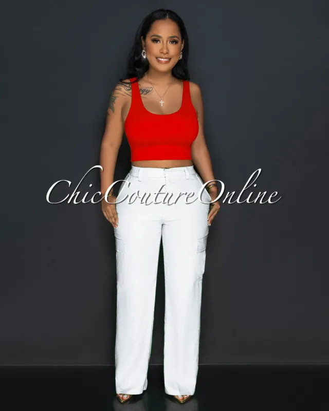 *Kerly White Cargo Linen Pants sold by Chic Couture
