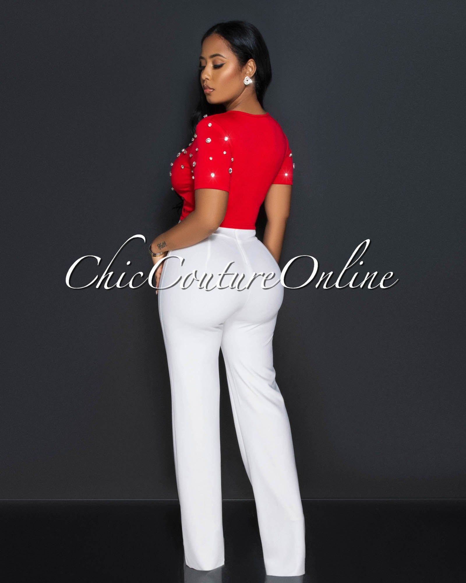 Wagner Red Flower & Rhinestones Crop Top sold by Chic Couture product image thumbnail 3