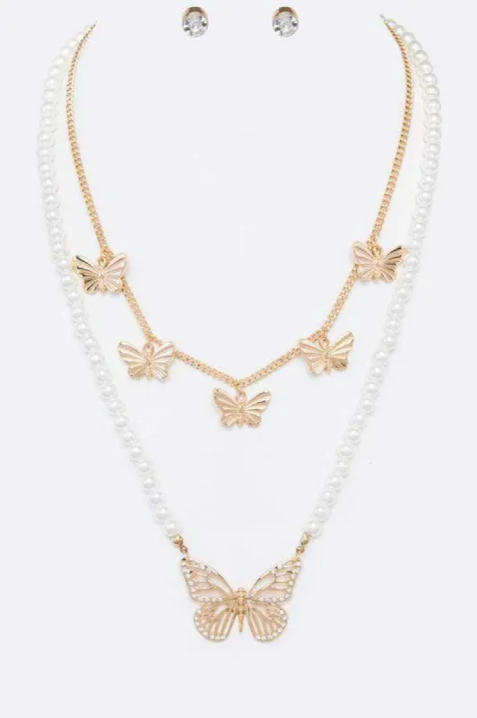 *Capri Gold Multi Layer Pearl & Butterfly Embellished Necklace Set sold by Chic Couture
