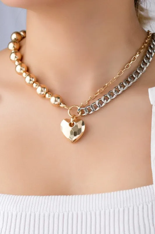 *Farika Asymmetric Ball Chain with Puffy Heart Pendant made by Chic Couture