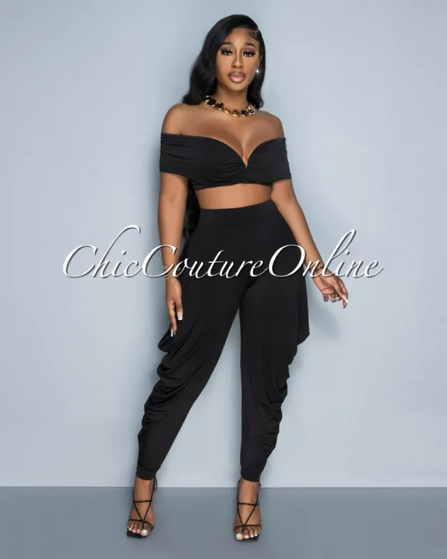Frendie Black Crop Top & Harem Pants Set sold by Chic Couture