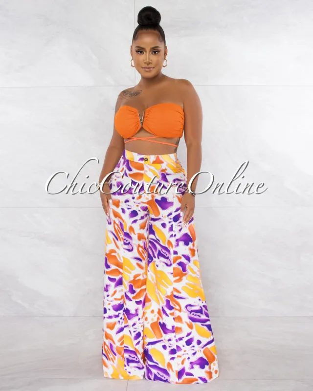 *Frida Orange Gold Accent Top Multi-Color Pants Set sold by Chic Couture