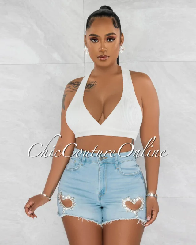 *Alivia Off-White Racer Back Ribbed Crop Top sold by Chic Couture