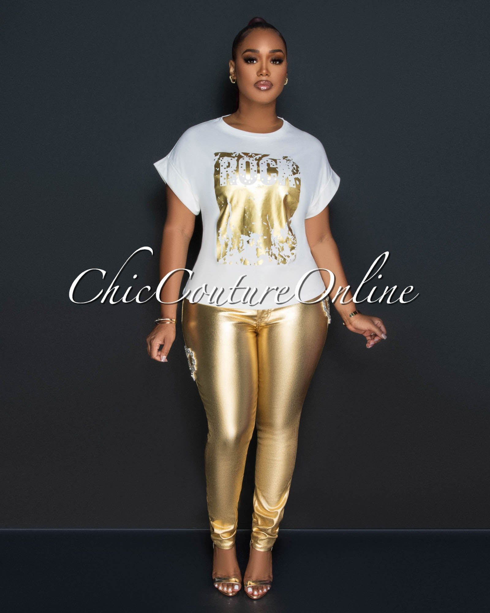 Danesia White Gold Graphic T-Shirt sold by Chic Couture product image thumbnail 2