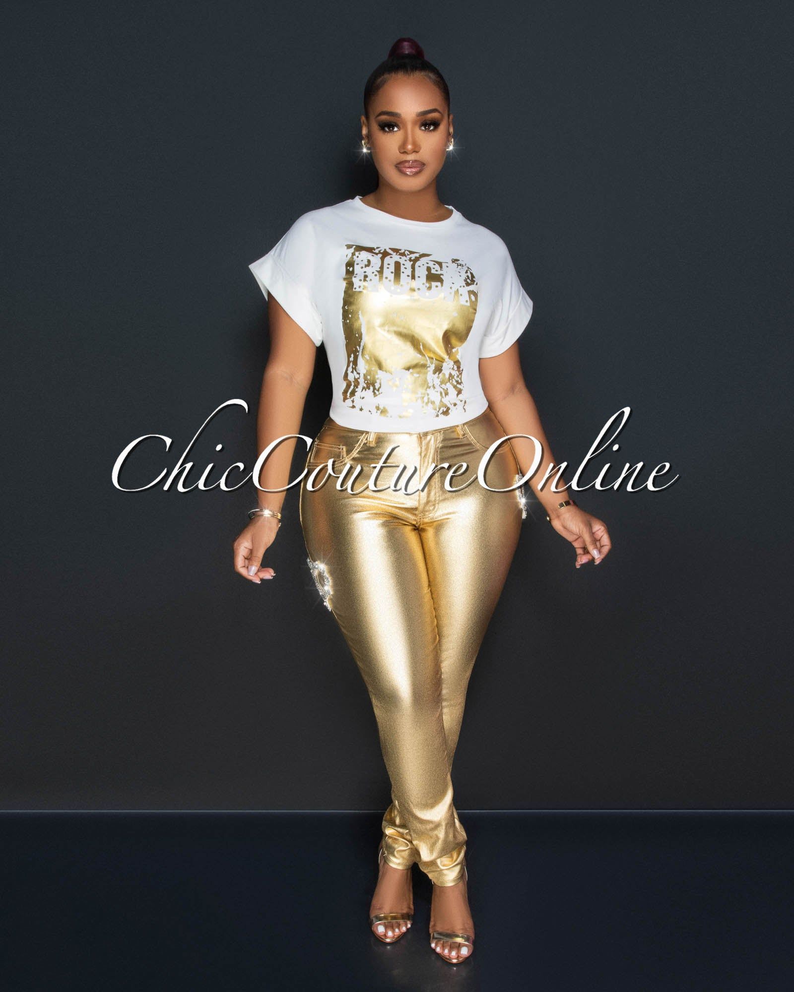Danesia White Gold Graphic T-Shirt sold by Chic Couture product image thumbnail 3