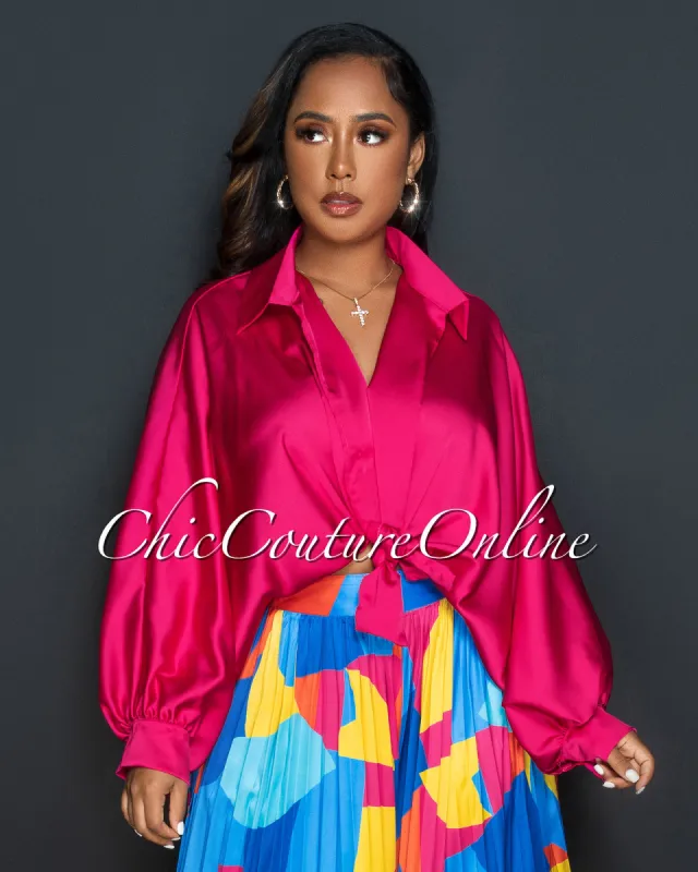 *Pilar Magenta Wide Sleeves Silky Blouse sold by Chic Couture