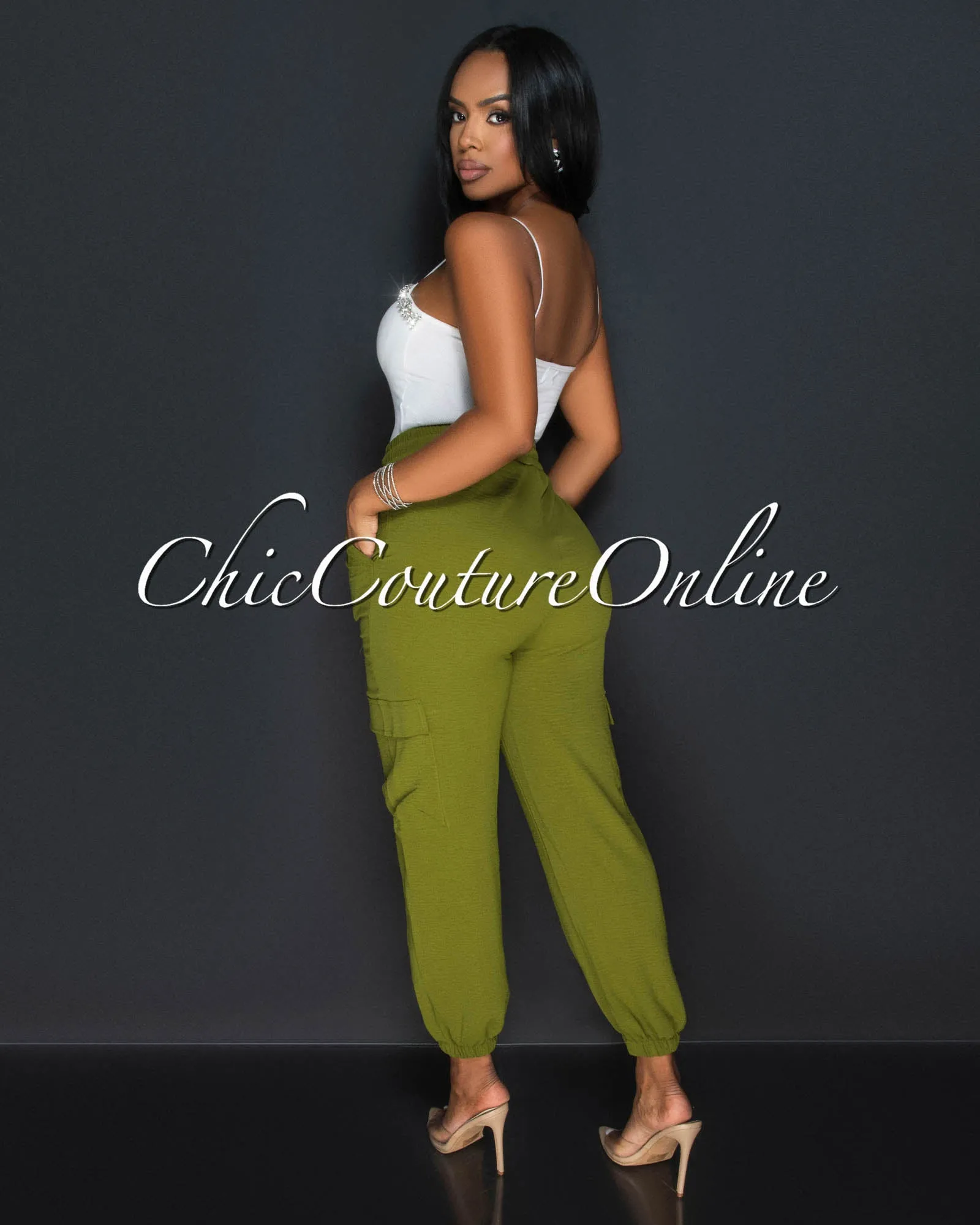 *Siyanda Olive Green Light Weight Cargo Joggers sold by Chic Couture product image thumbnail 3