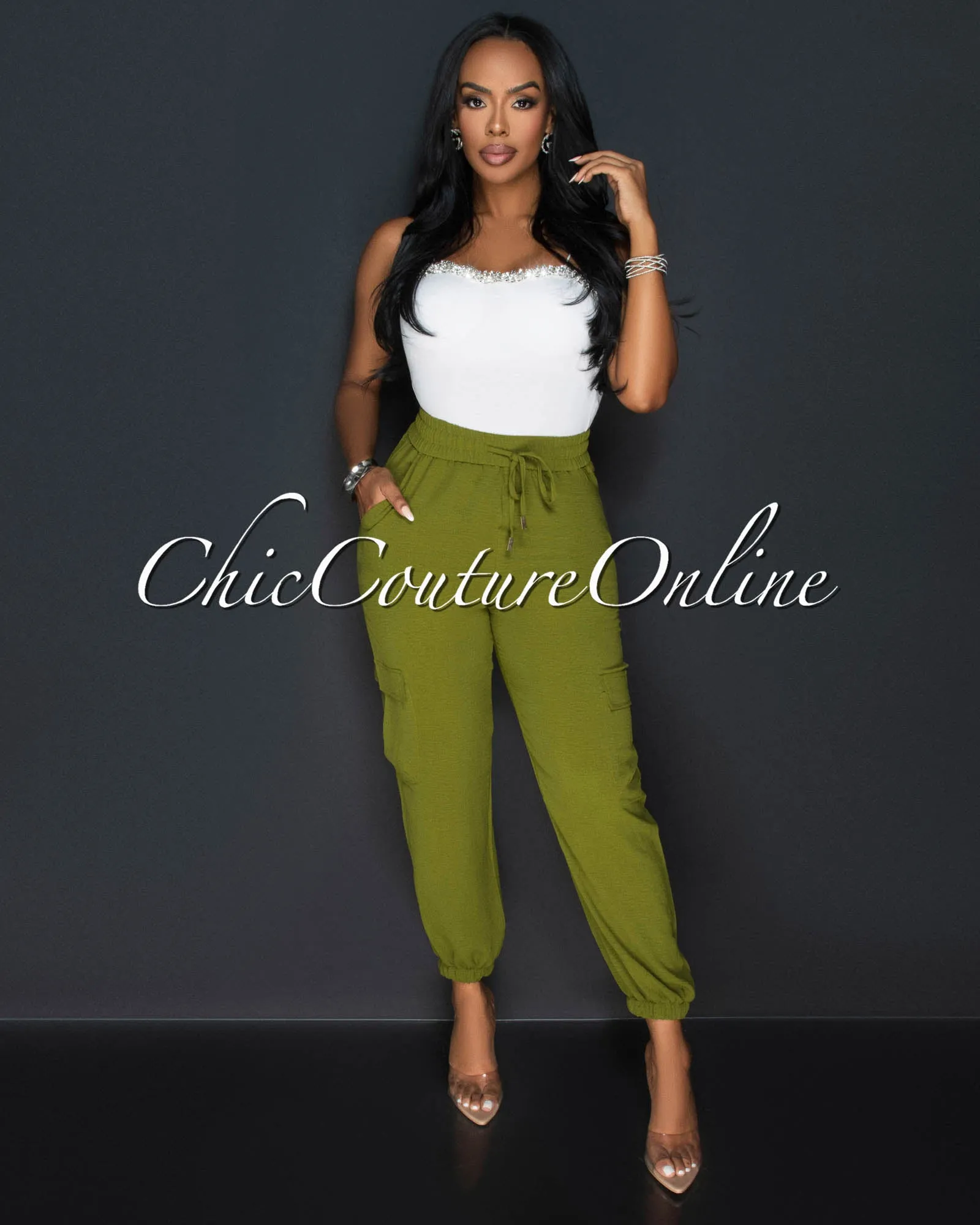 *Siyanda Olive Green Light Weight Cargo Joggers sold by Chic Couture