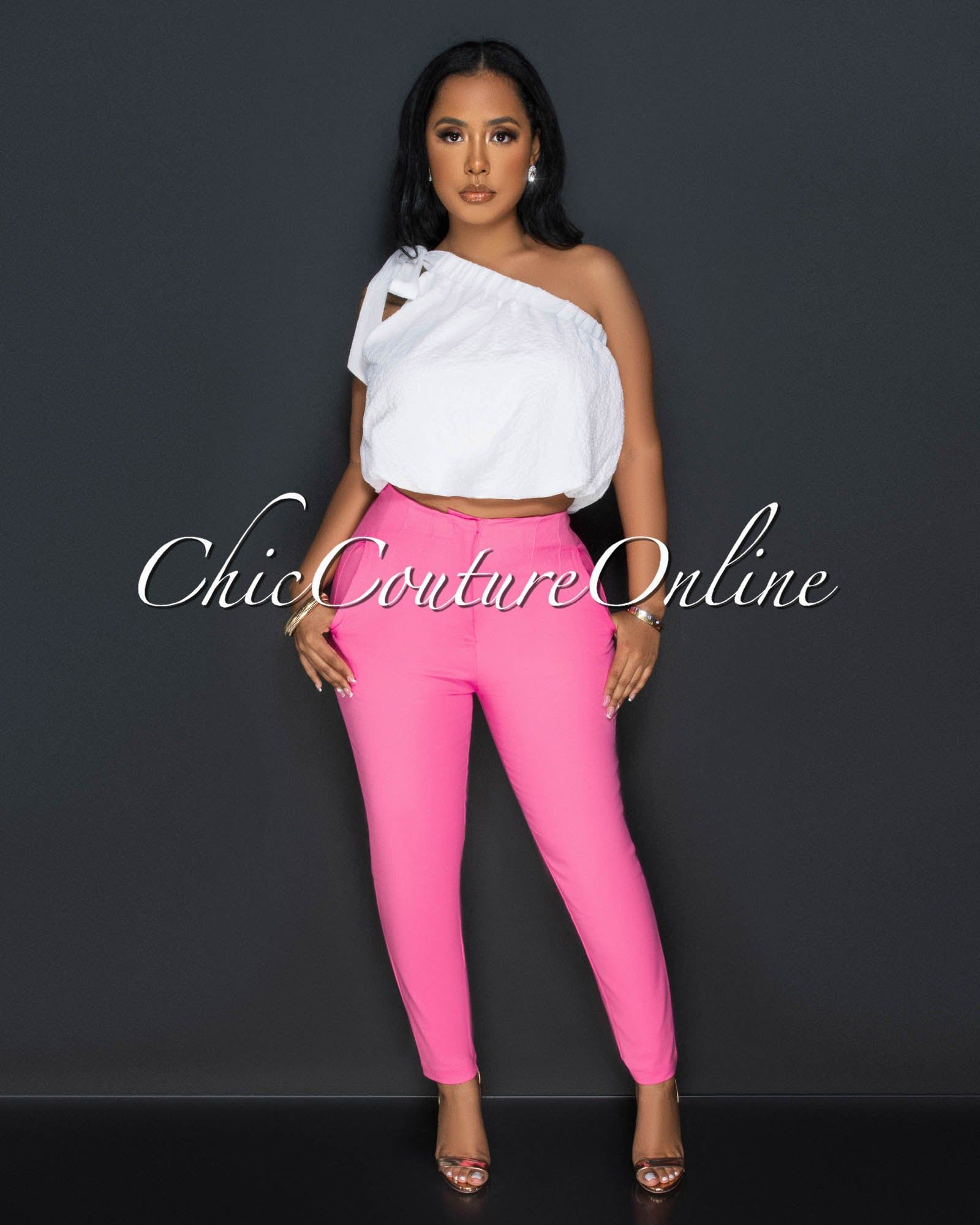 Avril Pink High Waist Trouser Pants sold by Chic Couture