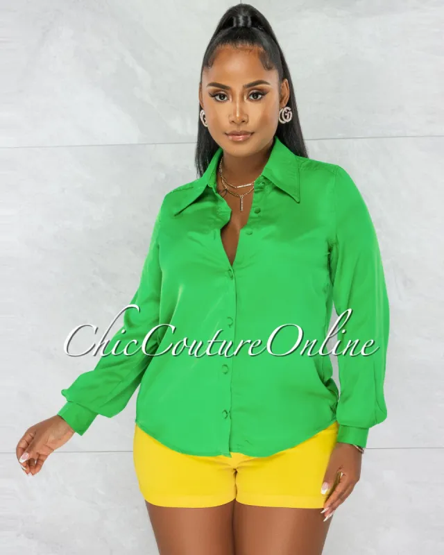 *Florence Kelly Green Collared Silky Blouse sold by Chic Couture