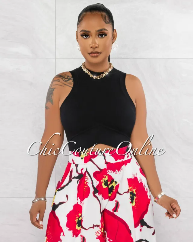 *Maximo Black Racer "V" Waist Crop Top sold by Chic Couture