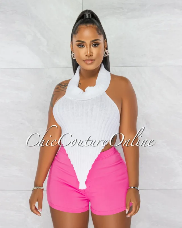 Tammy White Mock Neckline Ribbed Crop Top sold by Chic Couture
