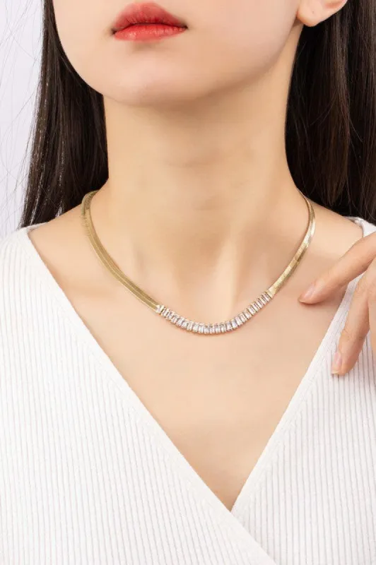 Amelie Herringbone Chain and Rhinestone Choker Necklace sold by Chic Couture