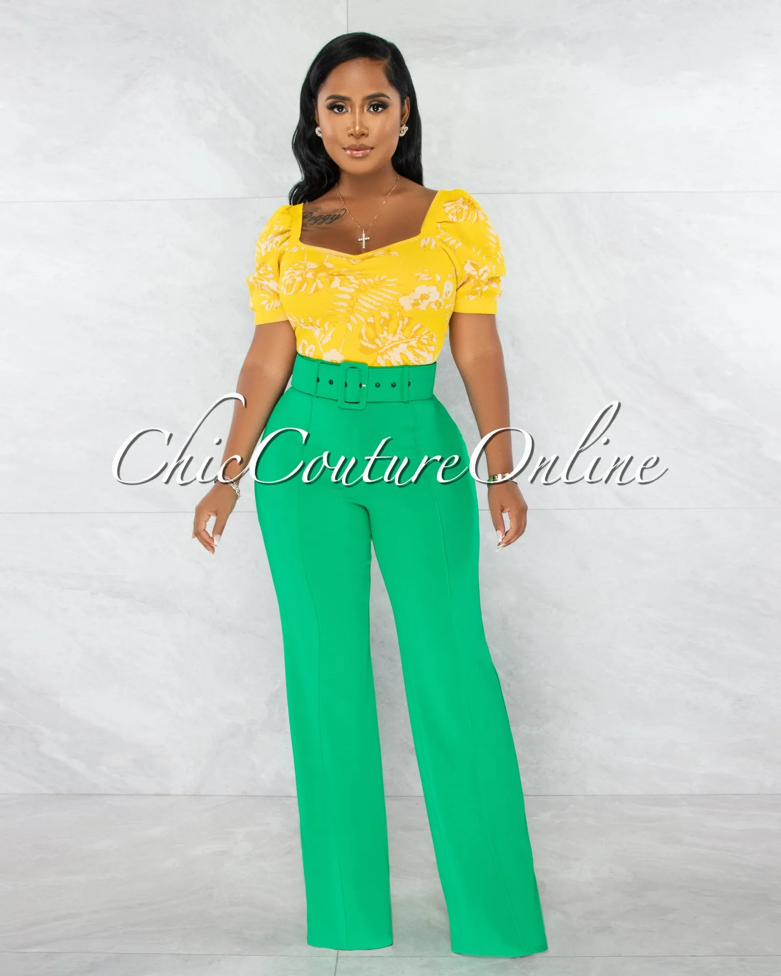 *Faina Kelly Green Belt High Waist Palazzo Pants sold by Chic Couture