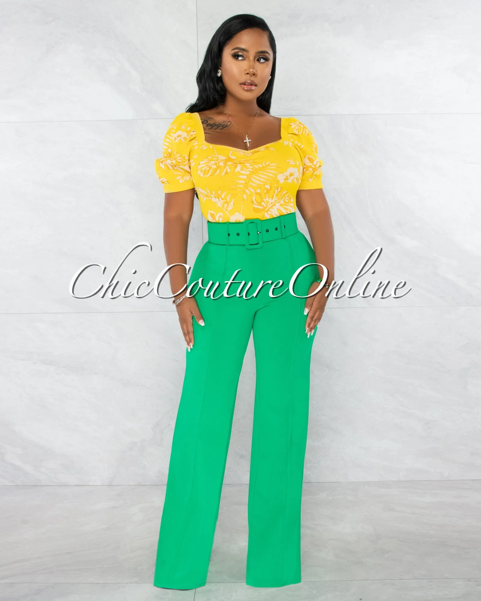 *Faina Kelly Green Belt High Waist Palazzo Pants sold by Chic Couture product image thumbnail 2