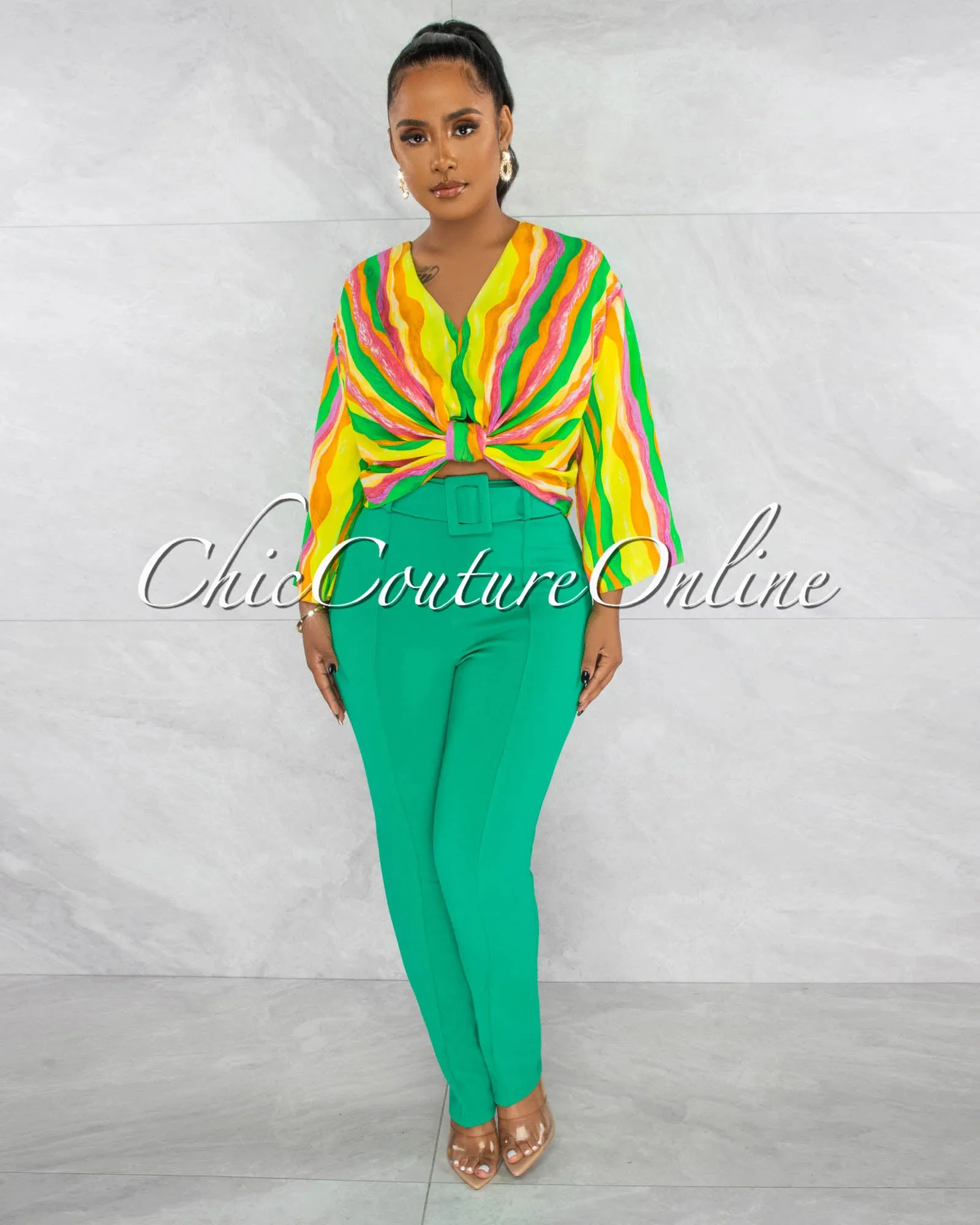 *Danna Green High-Waist Belt Pants sold by Chic Couture product image thumbnail 2