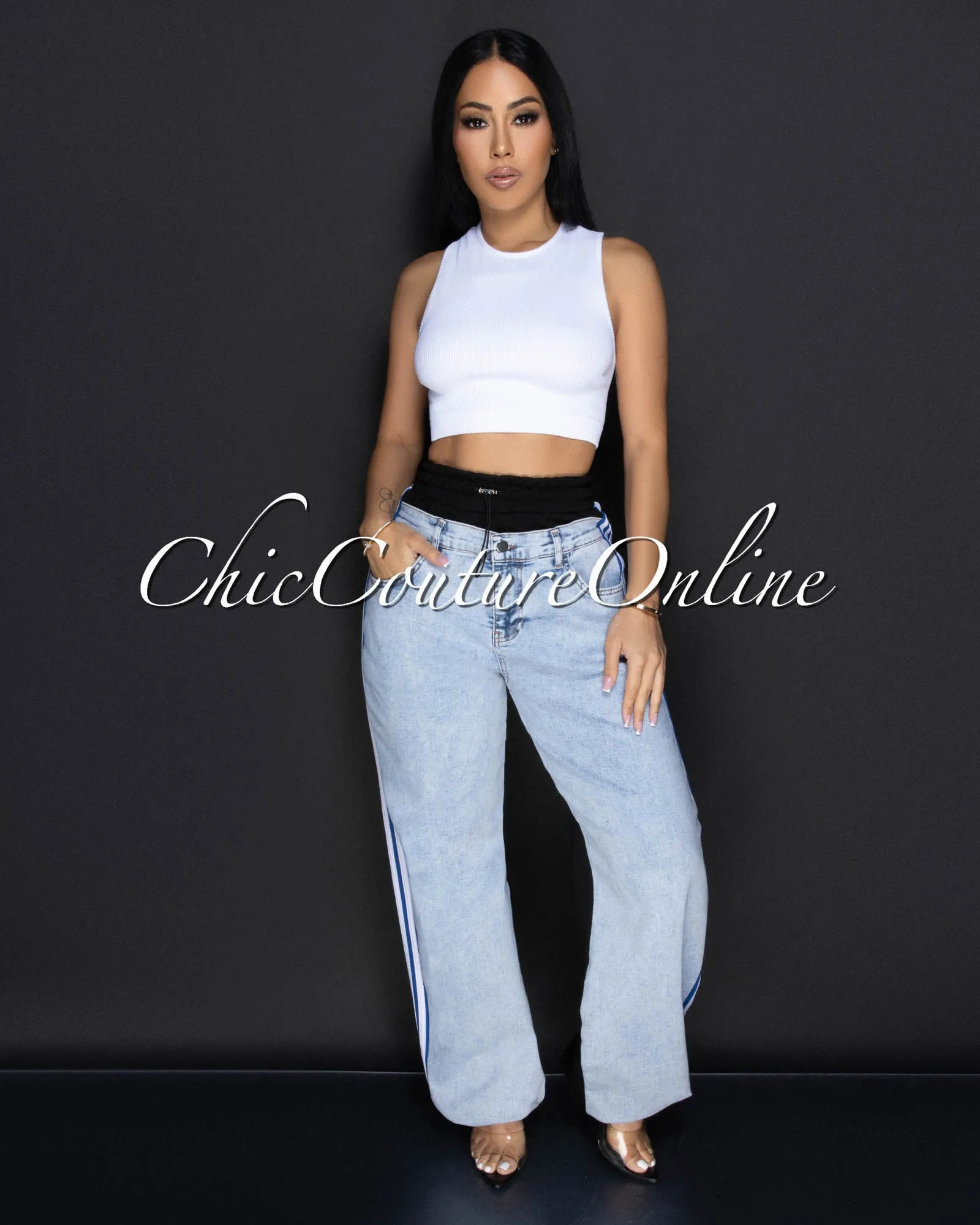 Pearson Medium Denim Blue Stripes Joggers Jeans sold by Chic Couture product image thumbnail 2