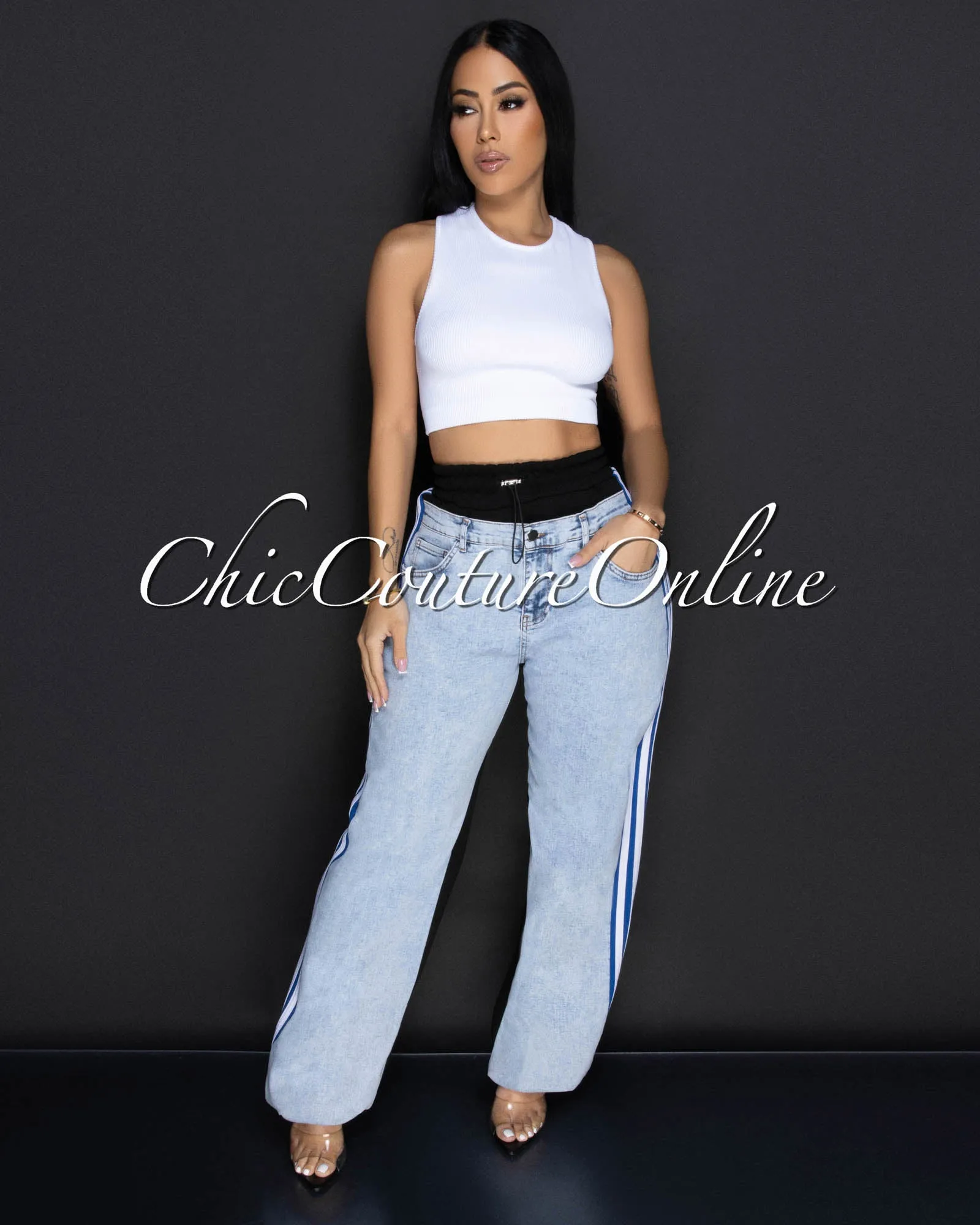 Pearson Medium Denim Blue Stripes Joggers Jeans sold by Chic Couture product image thumbnail 3