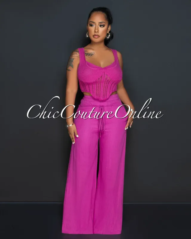 Lupita Magenta Crochet Crop Top & Wide Pants Set sold by Chic Couture