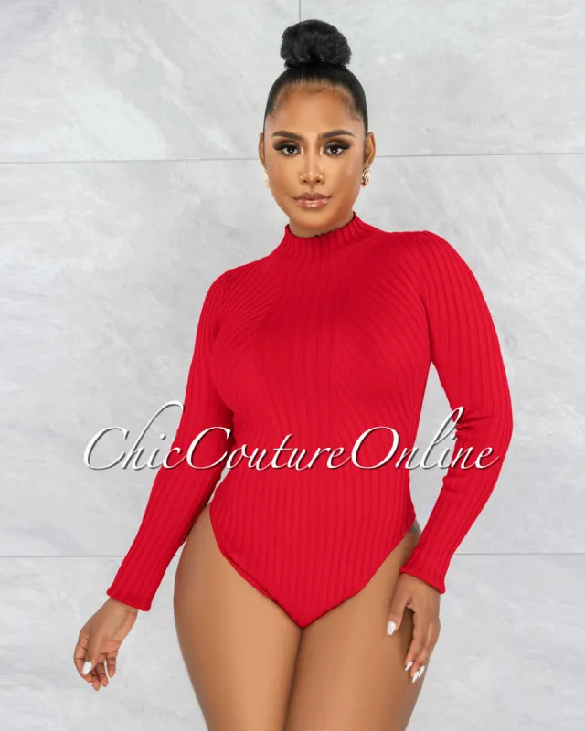 *Wisteria Red Ribbed Long Sleeves Bodysuit made by Chic Couture