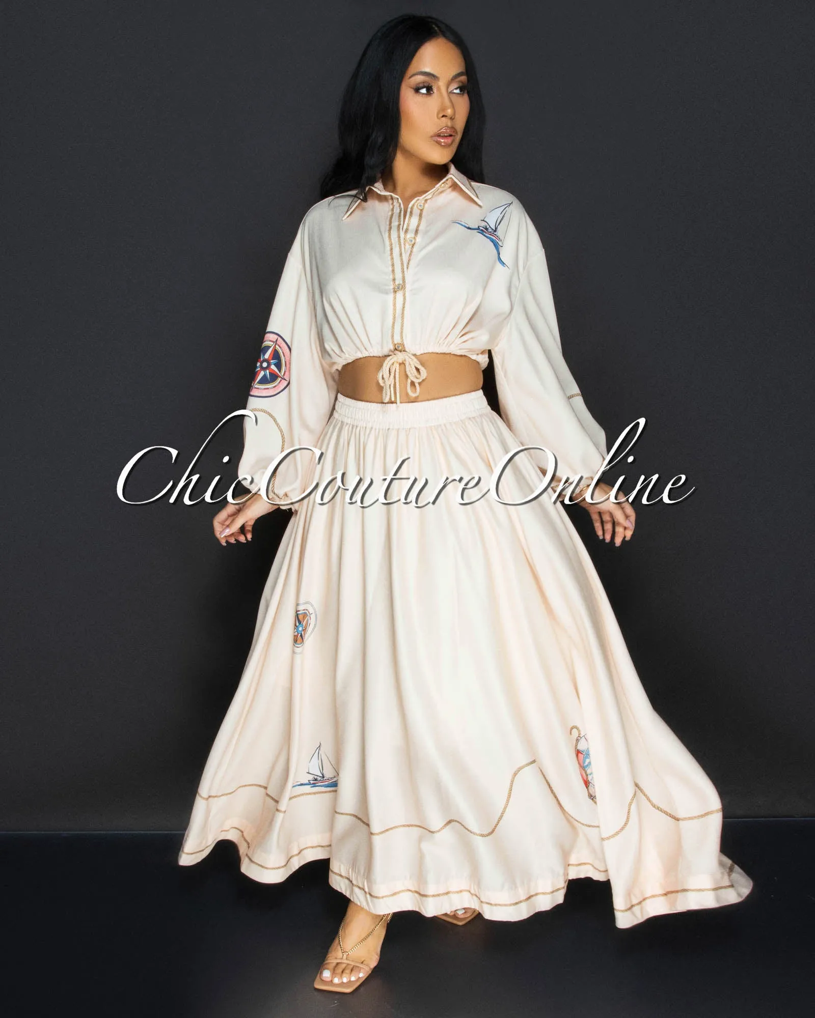 Donala Light Peach Sailor Crop Top & Skirt Set sold by Chic Couture product image thumbnail 3