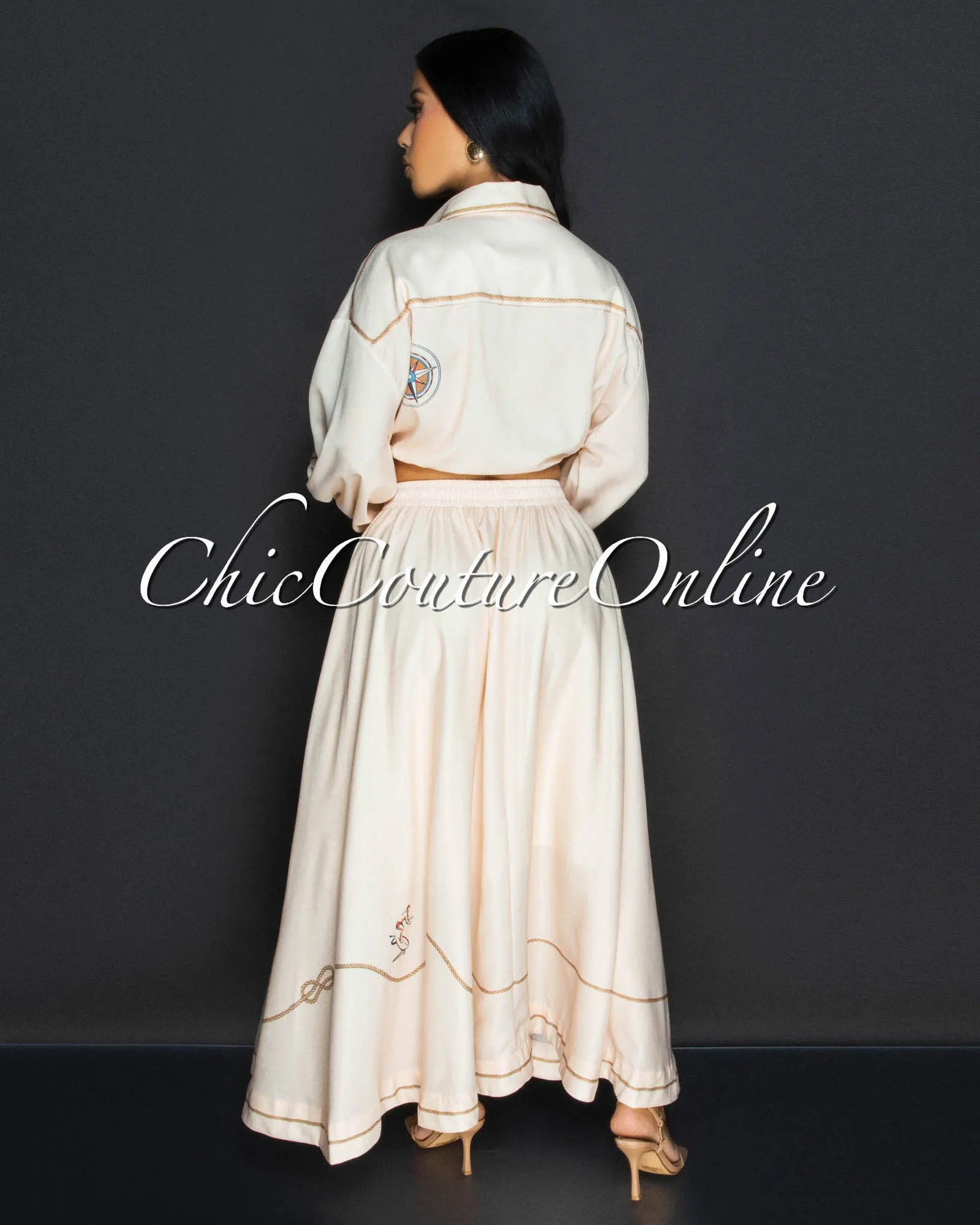 Donala Light Peach Sailor Crop Top & Skirt Set sold by Chic Couture product image thumbnail 4