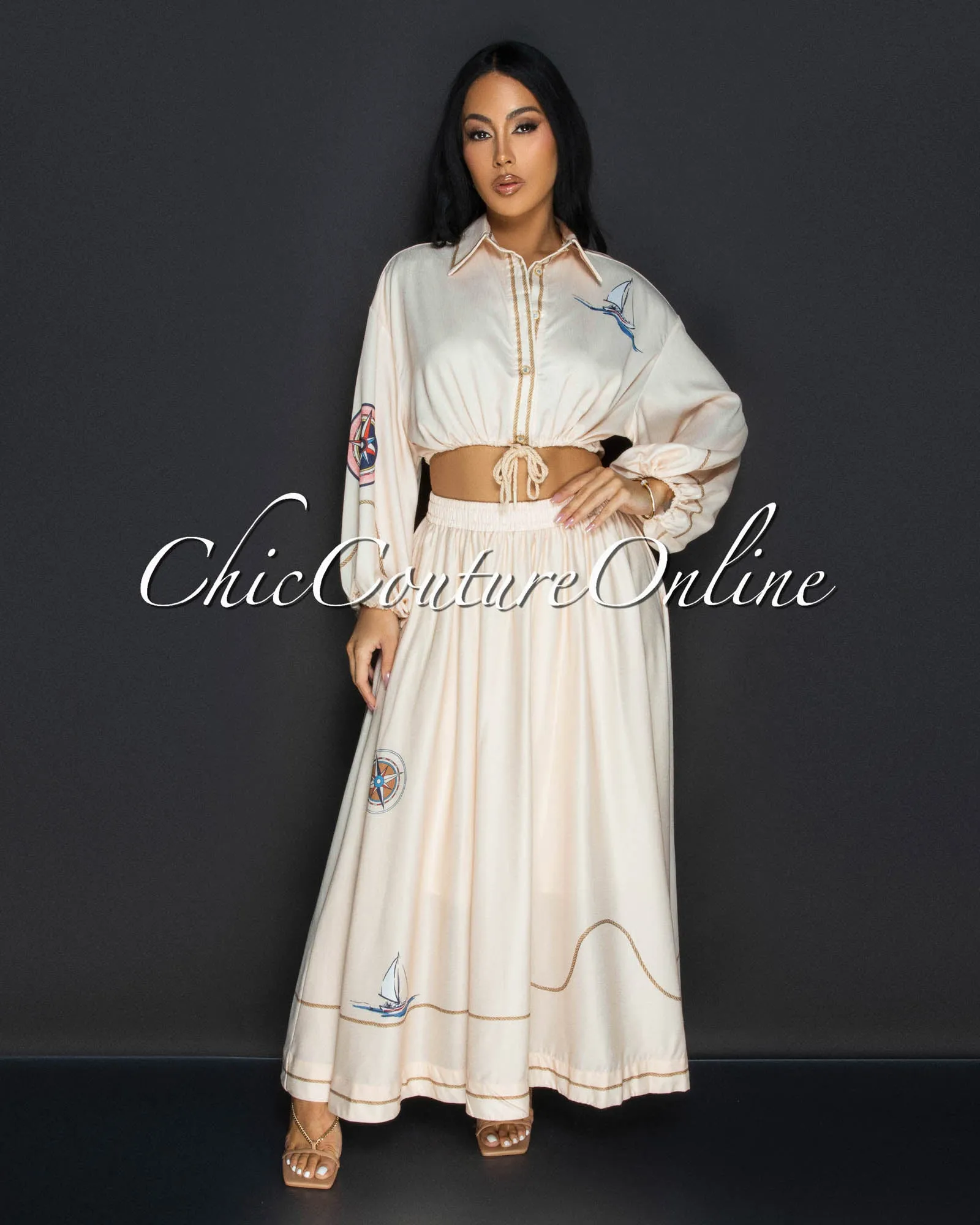 Donala Light Peach Sailor Crop Top & Skirt Set sold by Chic Couture product image thumbnail 2