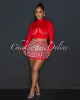 Birka Red Rhinestones Crop Top & Mini Skirt Set sold by Chic Couture