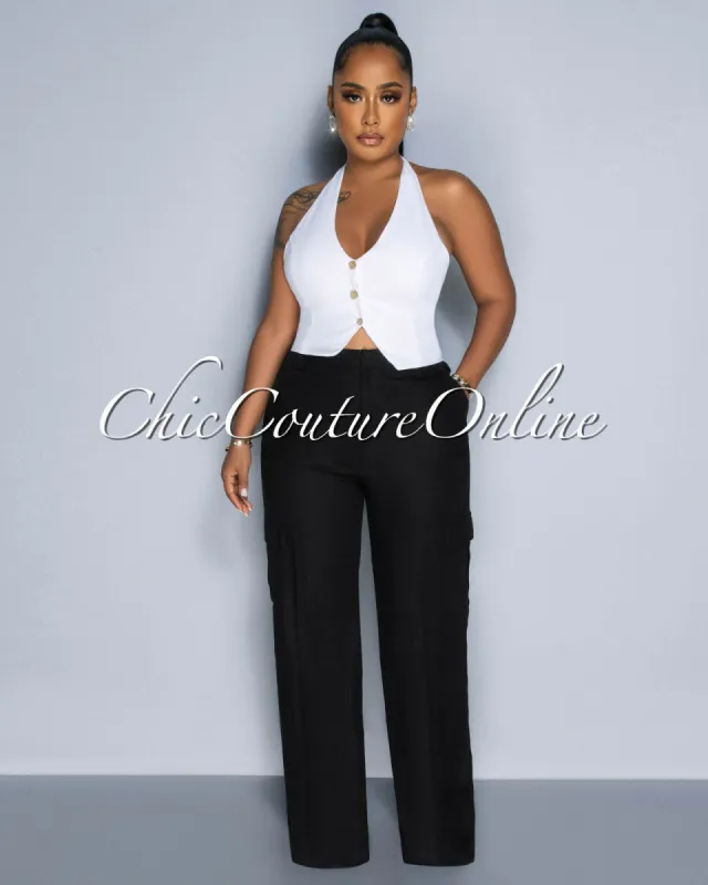*Kerly Black Cargo Linen Pants sold by Chic Couture