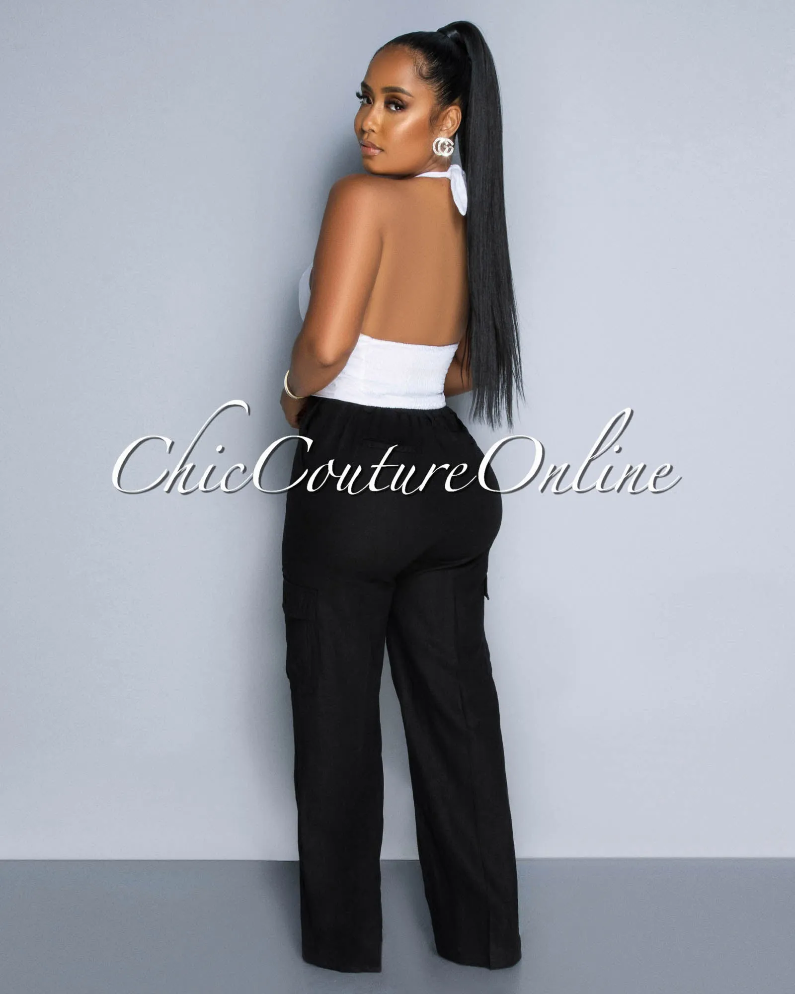 *Kerly Black Cargo Linen Pants sold by Chic Couture product image thumbnail 3