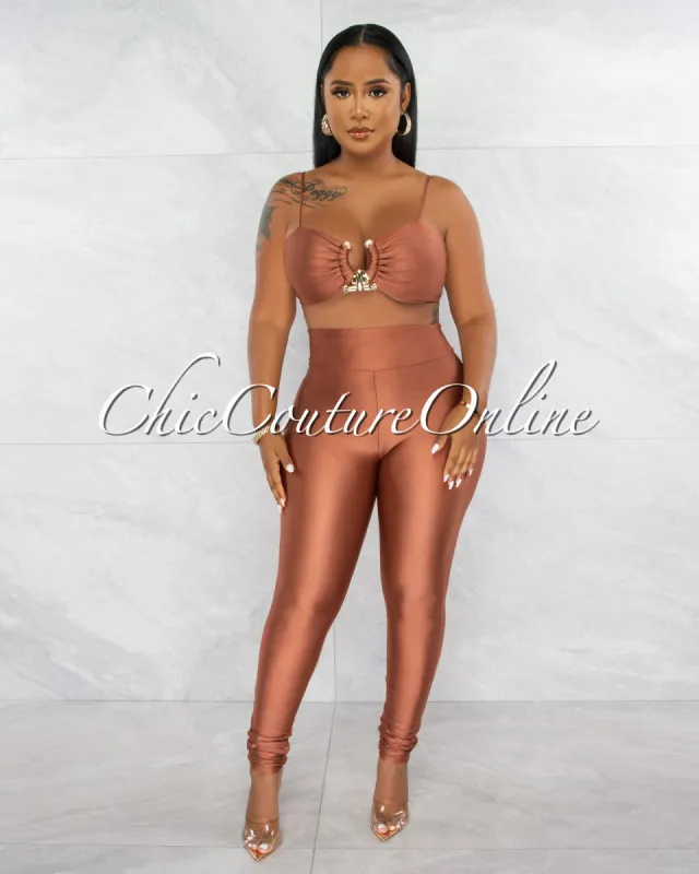 *Azuba Copper Gold Accent Crop Top & Leggings Set sold by Chic Couture