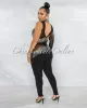 *Zulia Black Mesh Rhinestones Single Sleeve Jumpsuit sold by Chic Couture