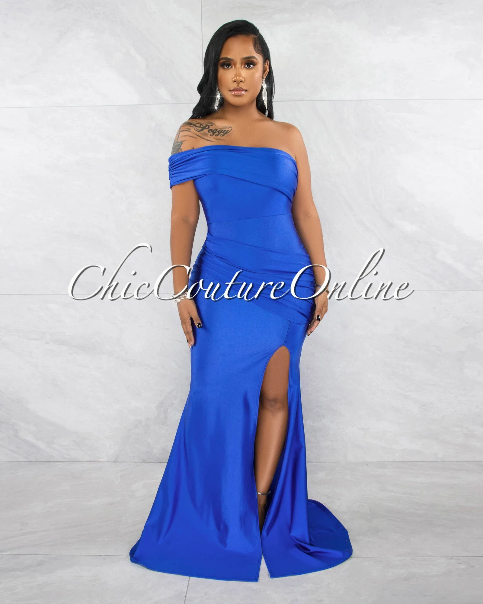 *Hender Royal Blue Drape Single Shoulder Side Slit Maxi Dress sold by Chic Couture product image thumbnail 2