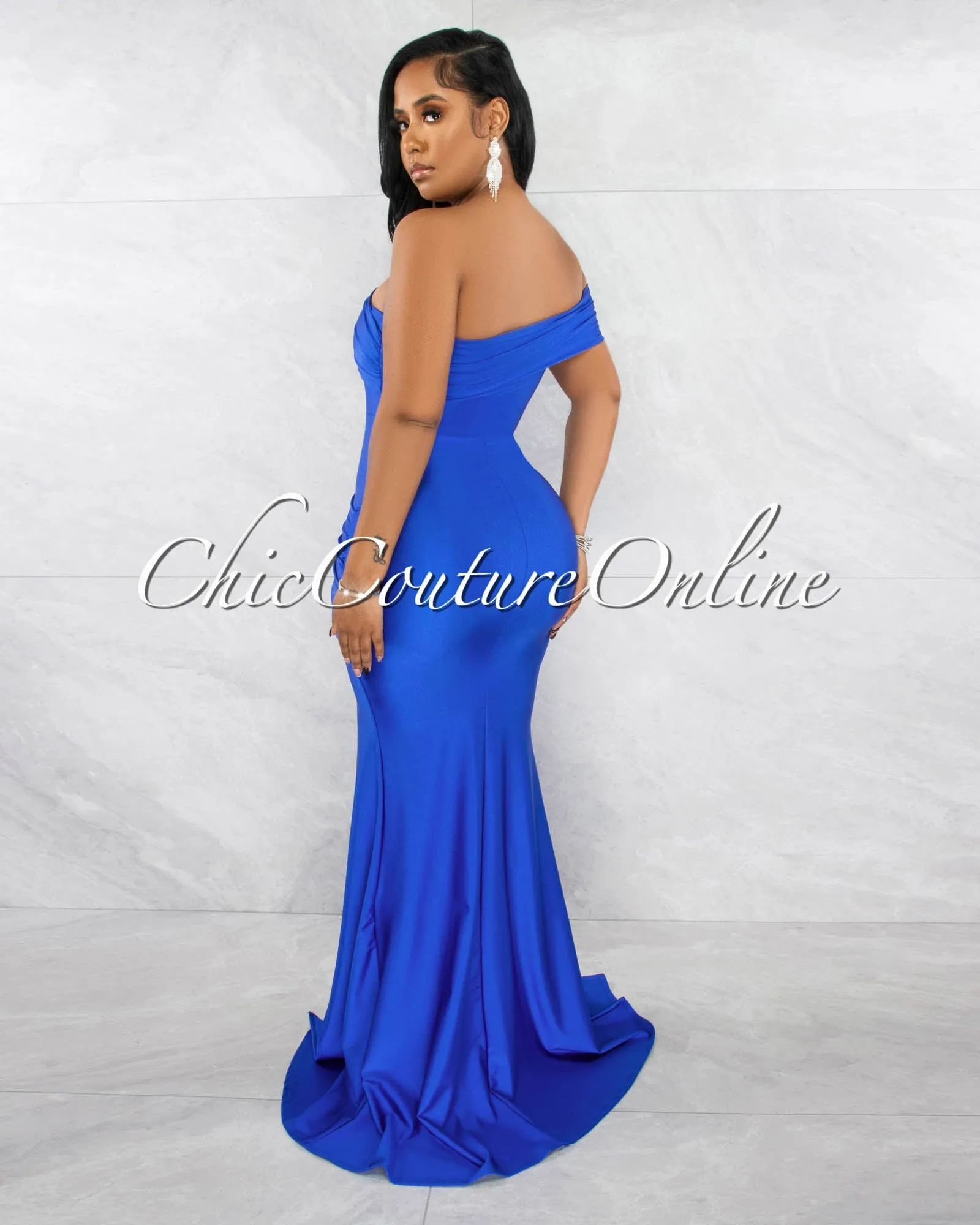 *Hender Royal Blue Drape Single Shoulder Side Slit Maxi Dress sold by Chic Couture product image thumbnail 3