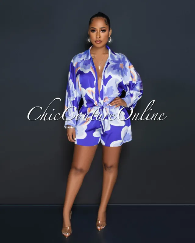 *Issay Blue Multi-Color Print Shirt & Mini Shorts Silky Set sold by Chic Couture