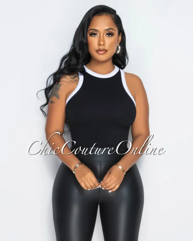 Niya Black White Trim Ribbed Crop Top sold by Chic Couture
