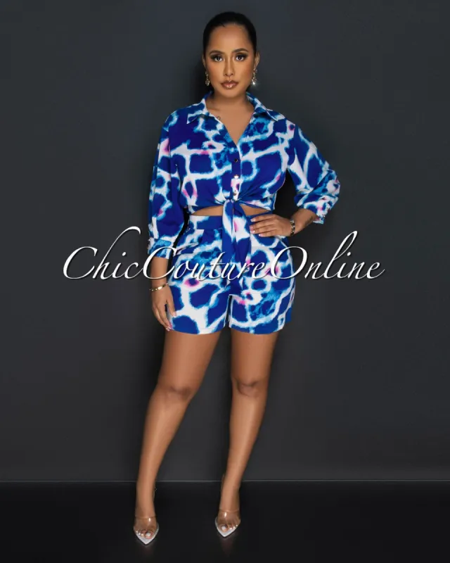 Fabney Blue Print Buttoned Shirt & Shorts Set sold by Chic Couture