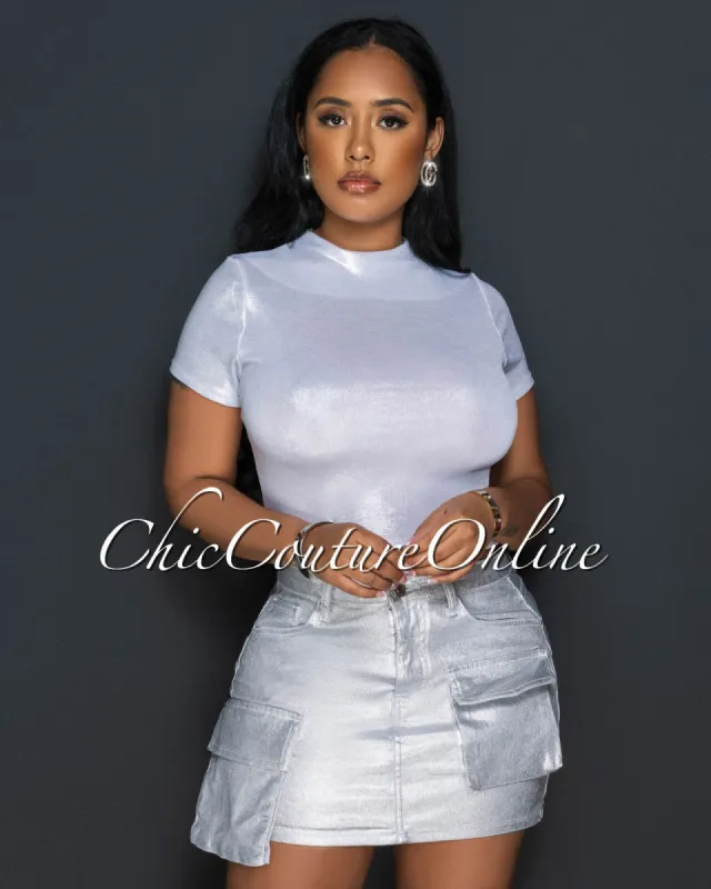 Julia Silver Shimmer Short Sleeves Crop Top sold by Chic Couture