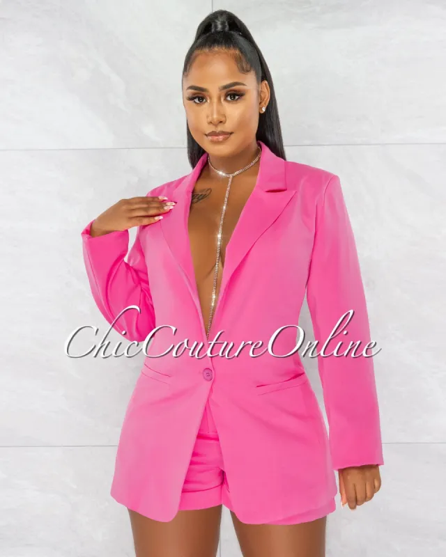 *Nichelle Pink Buttoned Long Blazer & Shorts Set sold by Chic Couture