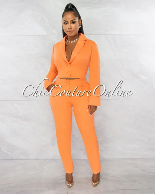 *Dottie Orange Crop Buttoned Blazer & Pants Set sold by Chic Couture