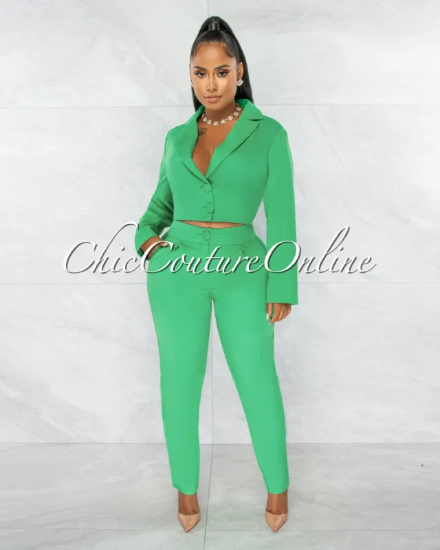 *Dottie Green Crop Buttoned Blazer & Pants Set sold by Chic Couture